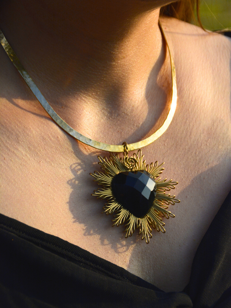 Gold Heart Faceted Obsidian Necklace