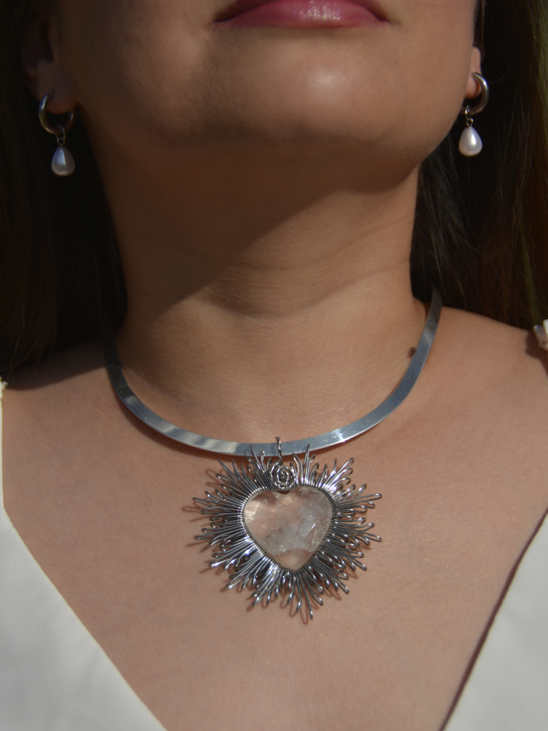 Silver Heart Faceted Quartz Necklace