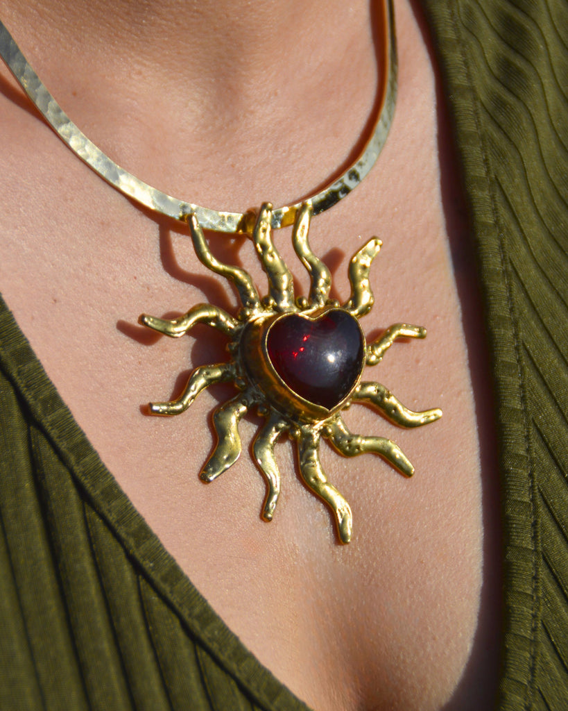 Red SunBurst Heart Necklace
