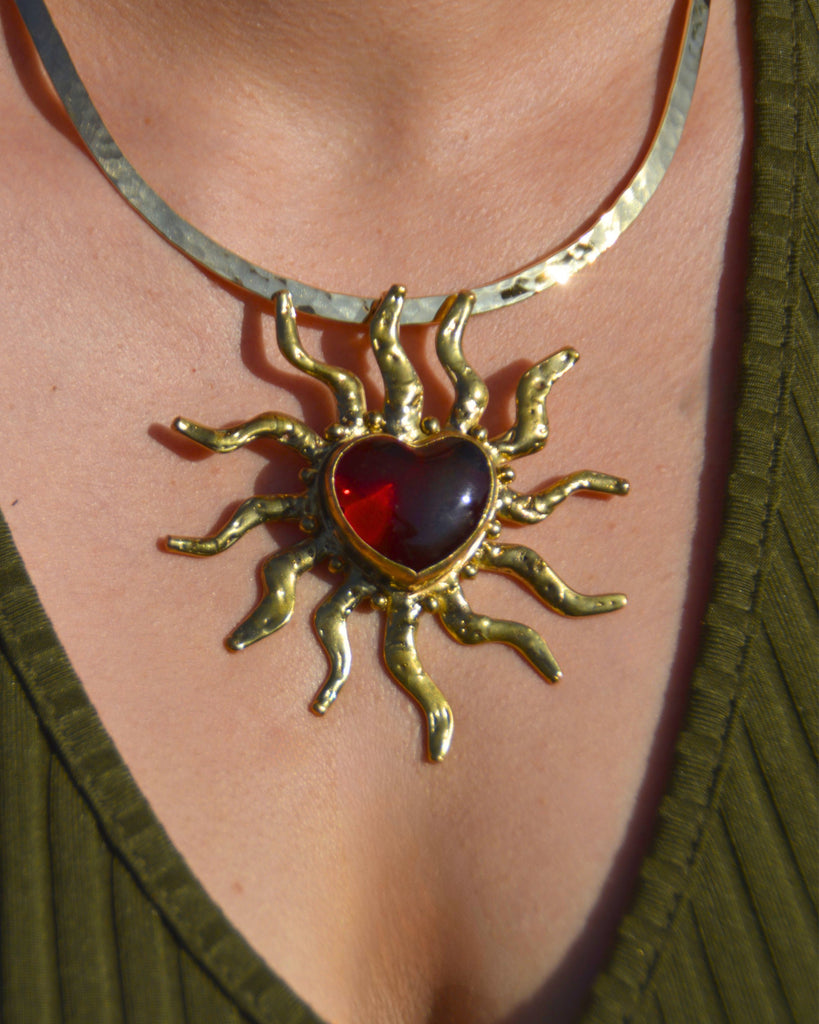 Red SunBurst Heart Necklace