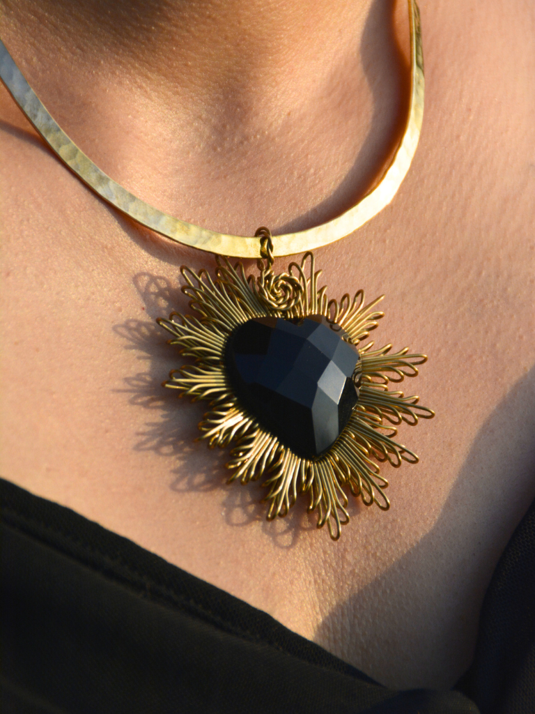 Gold Heart Faceted Obsidian Necklace