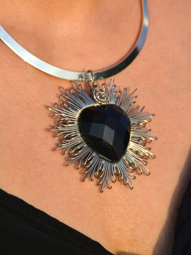 Silver Heart Faceted Obsidan Necklace