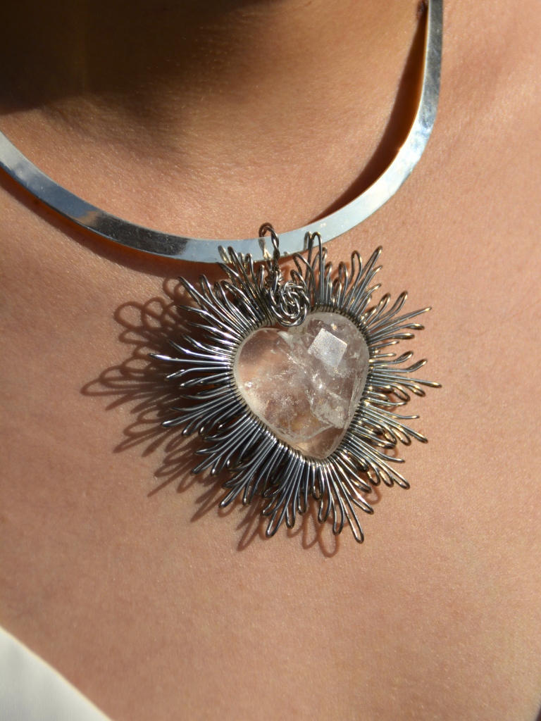 Silver Heart Faceted Quartz Necklace