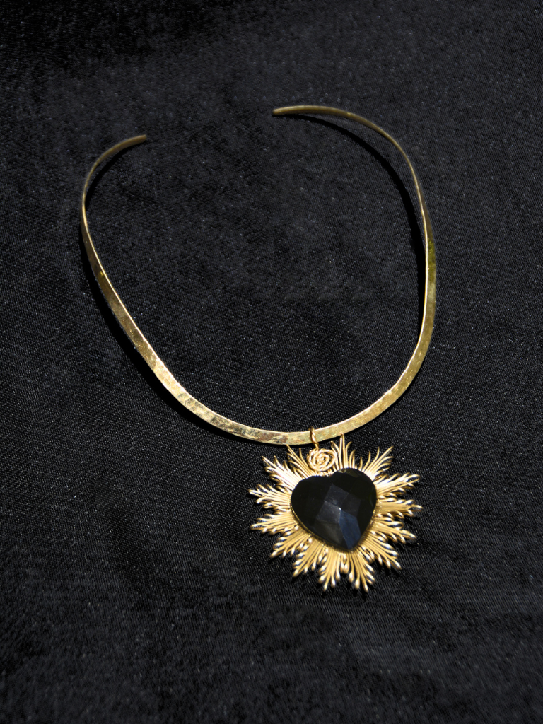 Gold Heart Faceted Obsidian Necklace