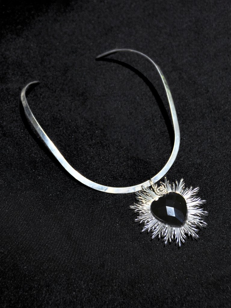 Silver Heart Faceted Obsidan Necklace