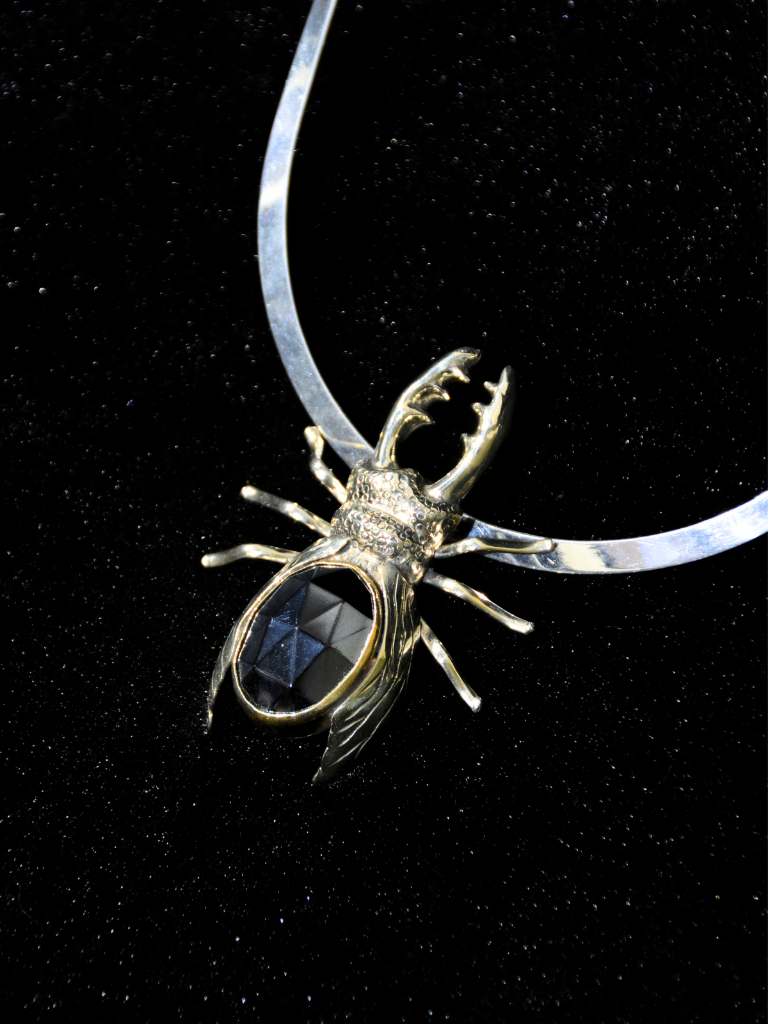 Faceted Obsidian Stag Beetle Necklace