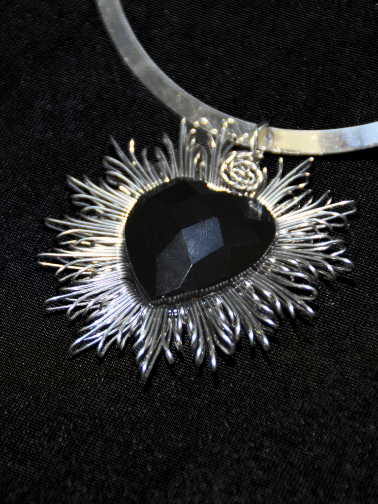 Silver Heart Faceted Obsidan Necklace