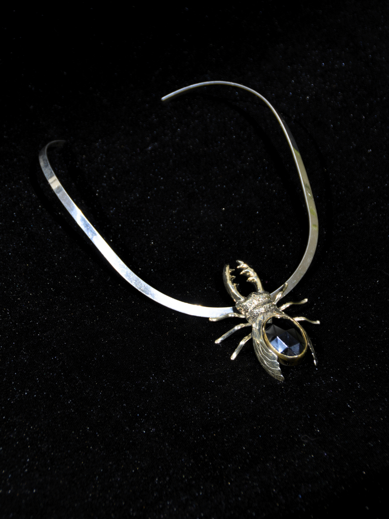 Faceted Obsidian Stag Beetle Necklace