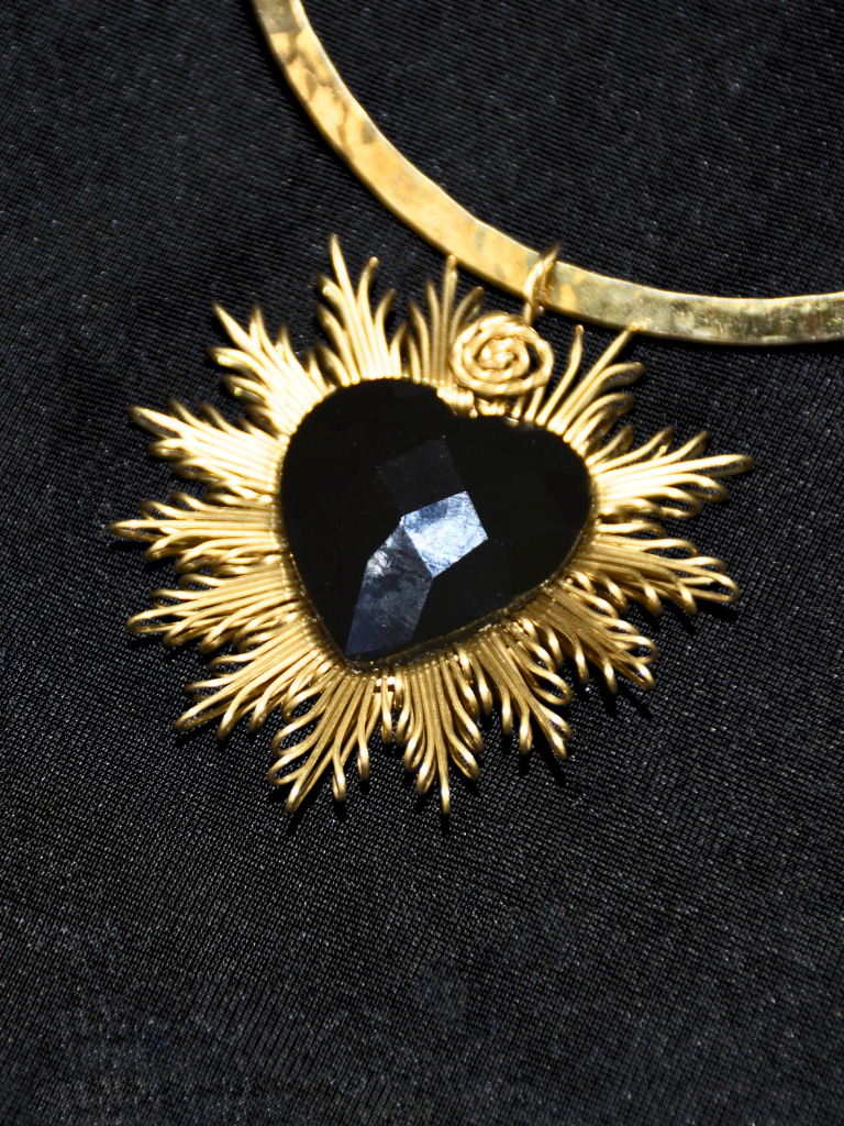 Gold Heart Faceted Obsidian Necklace