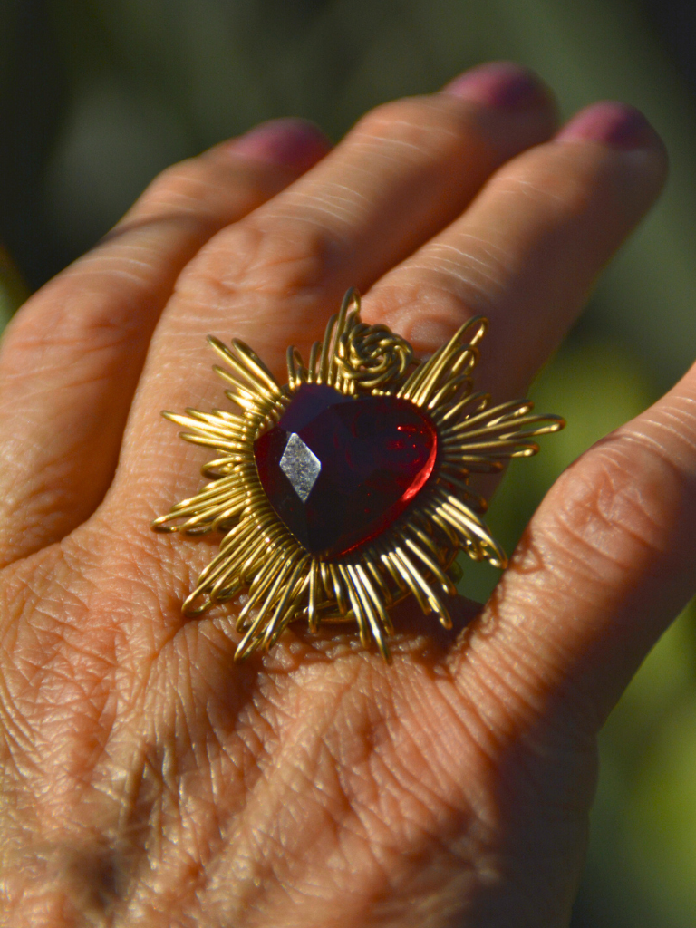 Red Faceted Brilliant Heart Ring