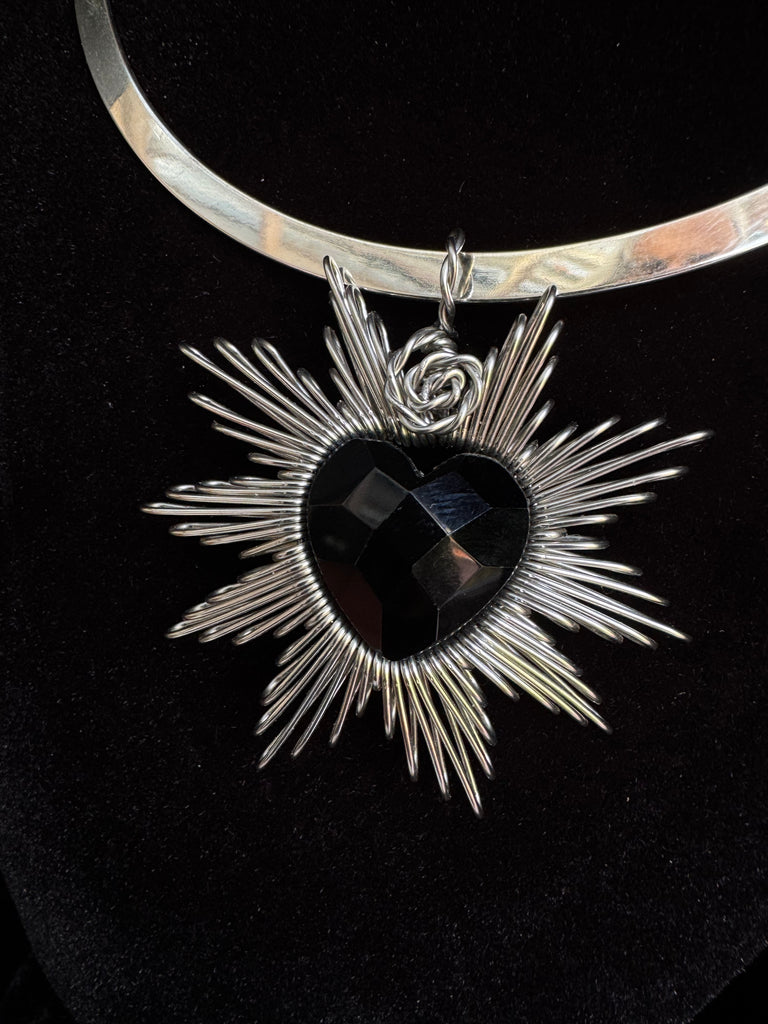 Black Radiant Heart Necklace