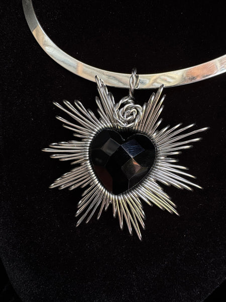 Black Radiant Heart Necklace