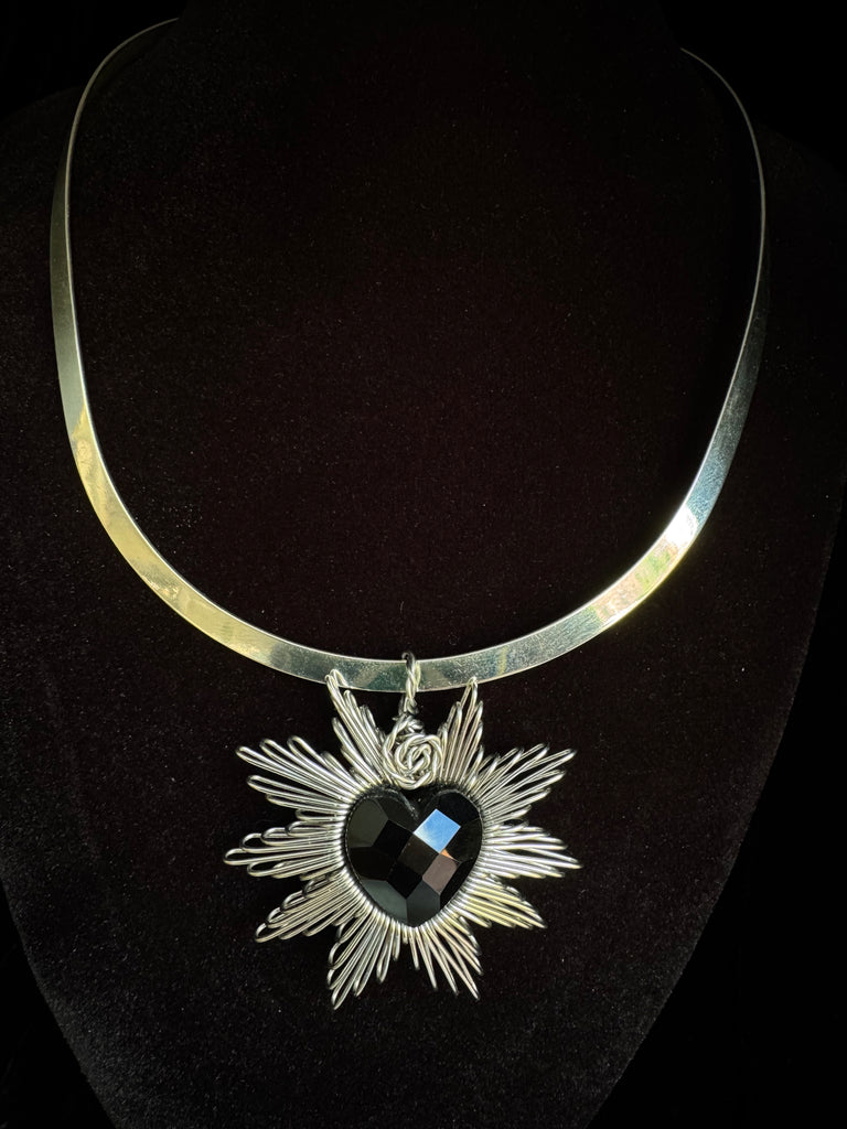 Black Radiant Heart Necklace