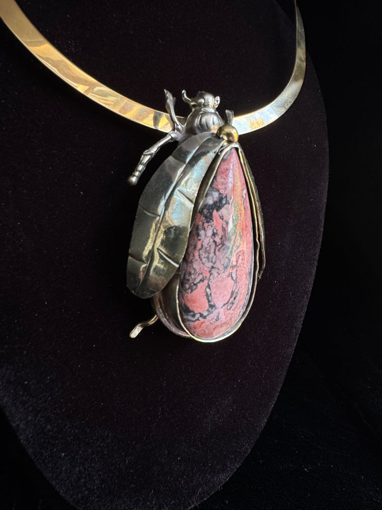Scarab Beetle Ocean Jasper Necklace