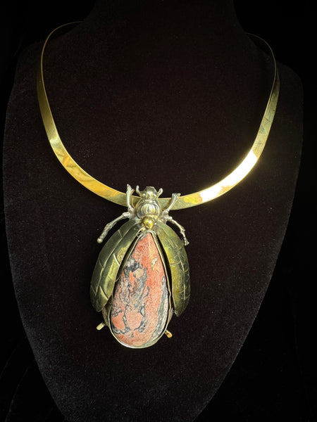 Scarab Beetle Ocean Jasper Necklace
