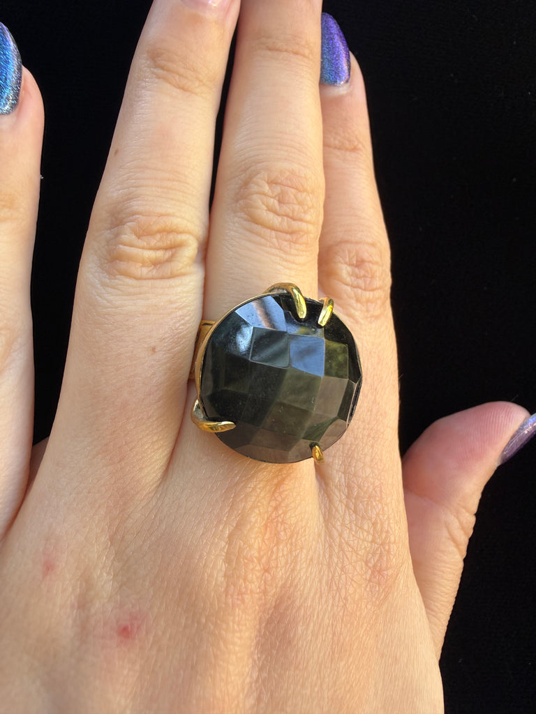 Custom Black Faceted Onyx Gemstone Ring
