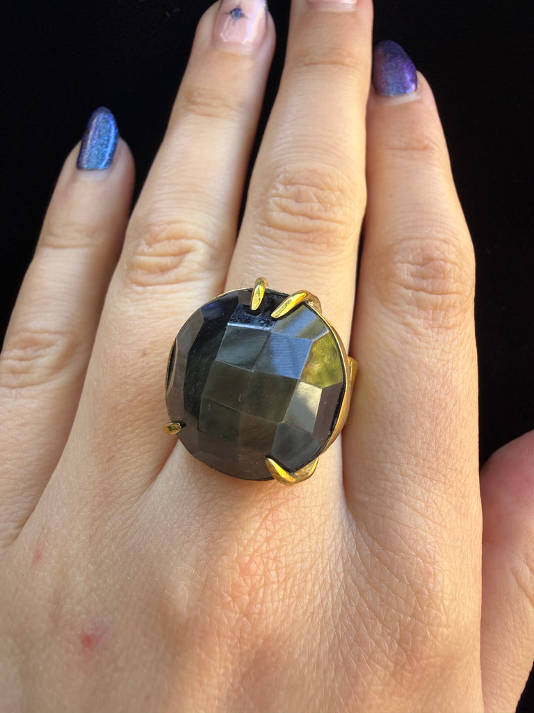 Custom Black Faceted Onyx Gemstone Ring
