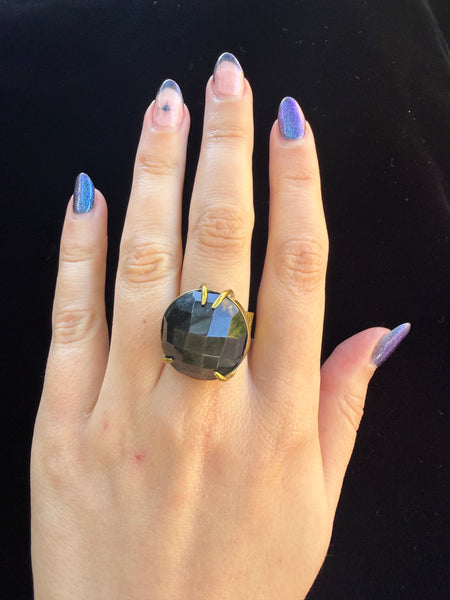 Custom Black Faceted Onyx Gemstone Ring