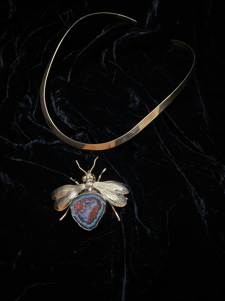 Bumble Bee with Agate Specimen Necklace