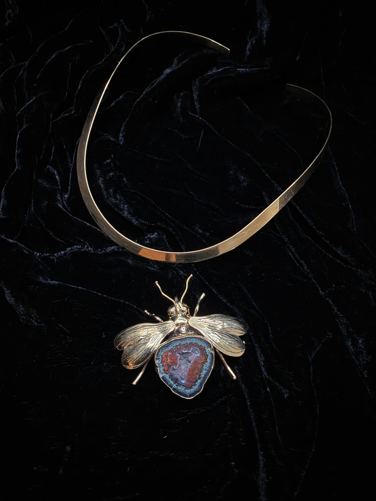 Bumble Bee with Agate Specimen Necklace