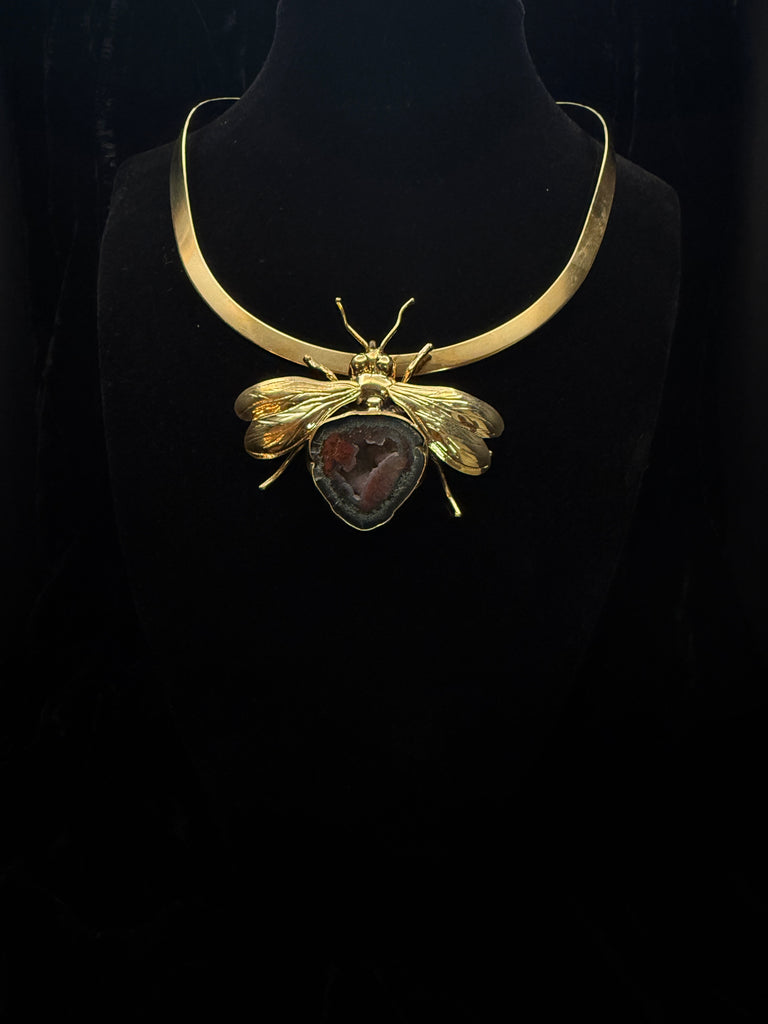 Bumble Bee with Agate Specimen Necklace
