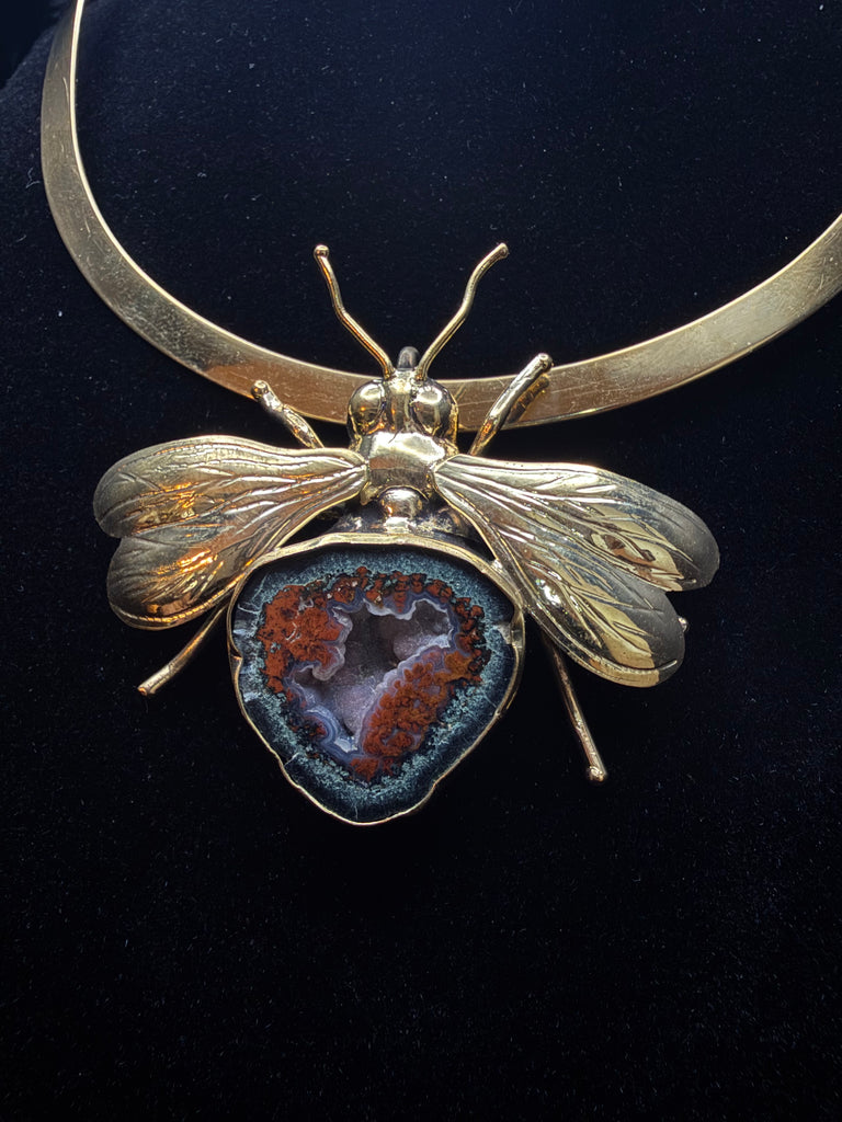 Bumble Bee with Agate Specimen Necklace