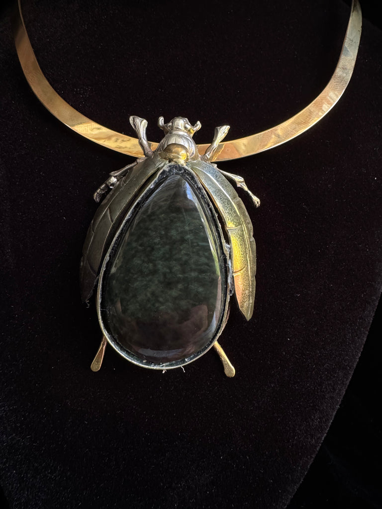 Scarab Beetle Green Jade Necklace