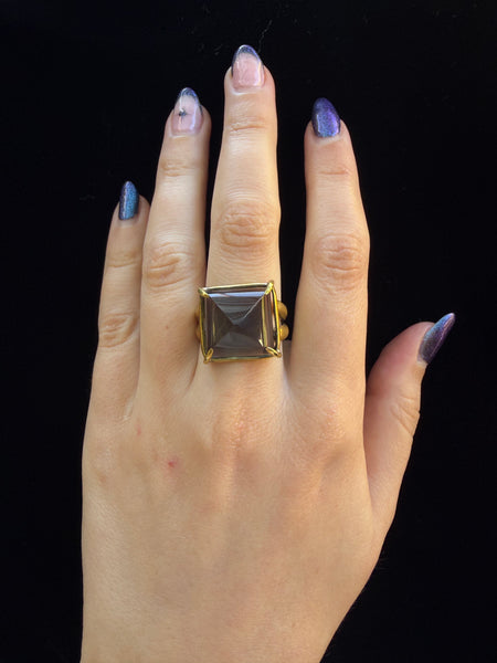 Custom Square Cut Smoky Quartz Gemstone Ring
