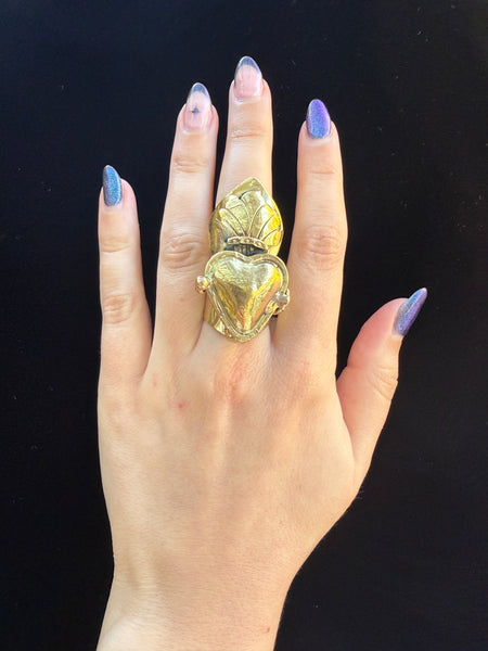 Gold Sacred Heart Locket Ring