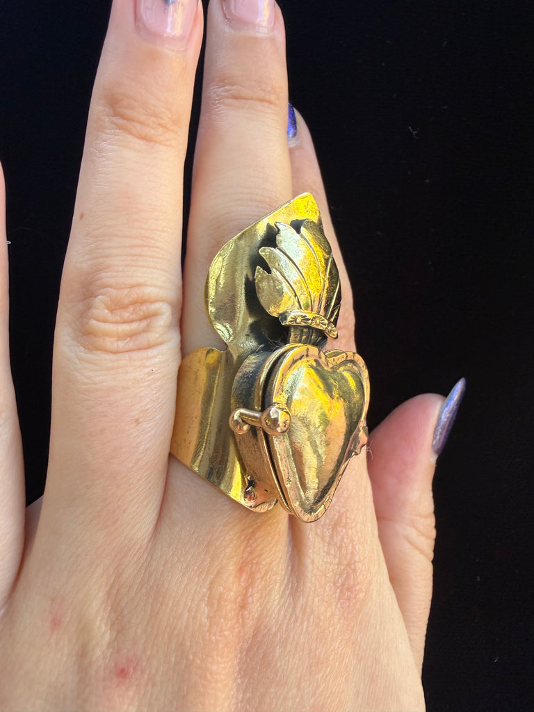 Gold Sacred Heart Locket Ring