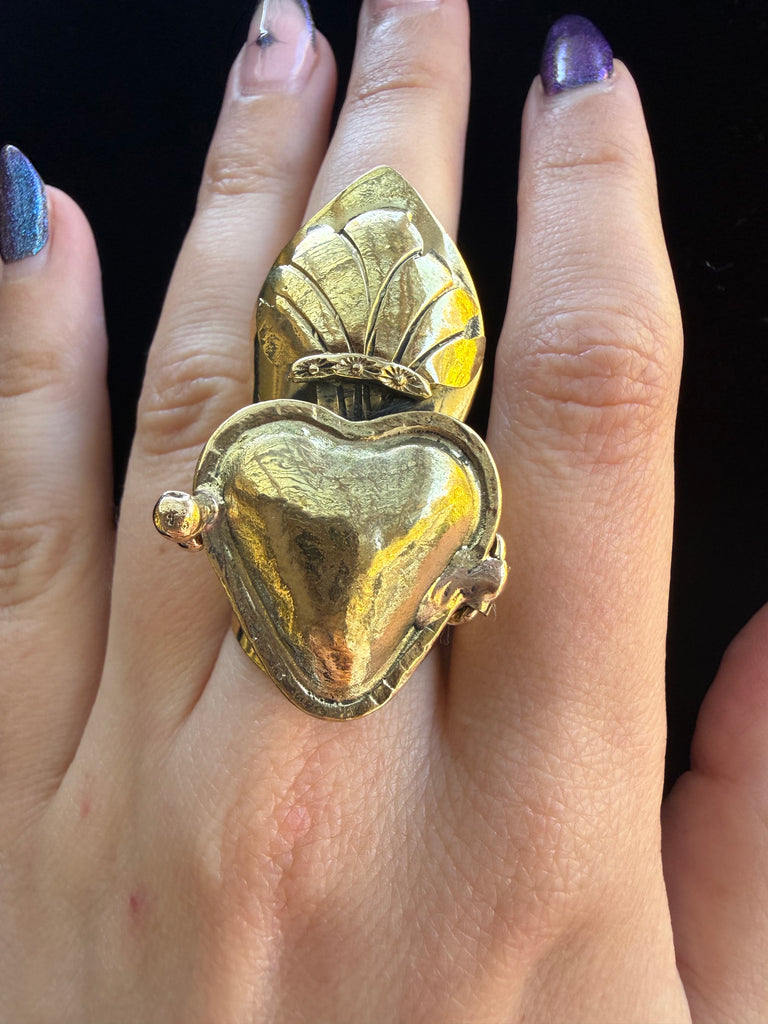 Gold Sacred Heart Locket Ring