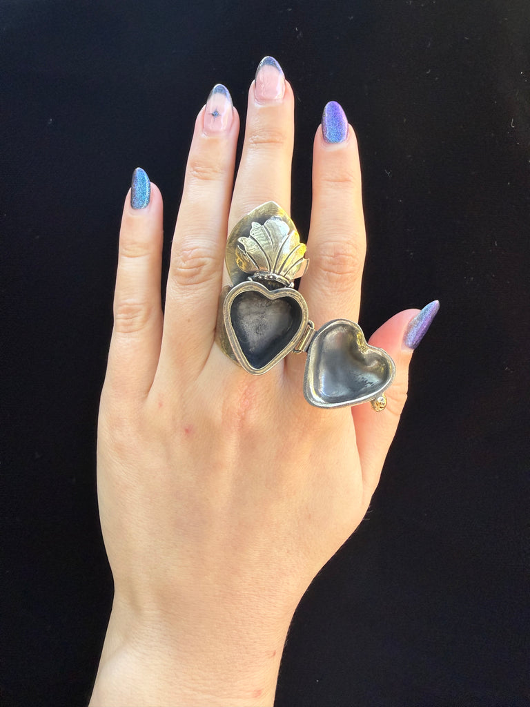 Gold Sacred Heart Locket Ring