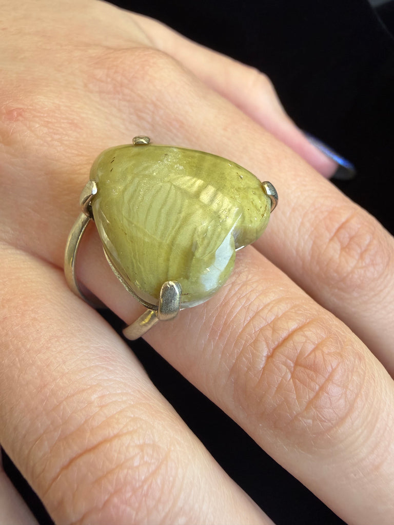 Green Prehnite Gemstone Heart Ring