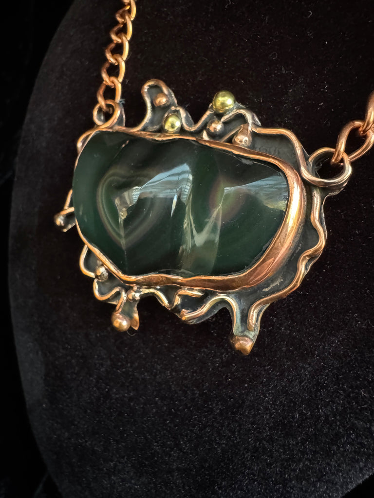 Hand Made Copper Rainbow  Obsidian Necklace