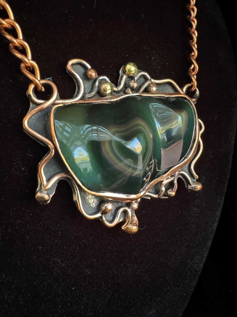 Hand Made Copper Rainbow  Obsidian Necklace