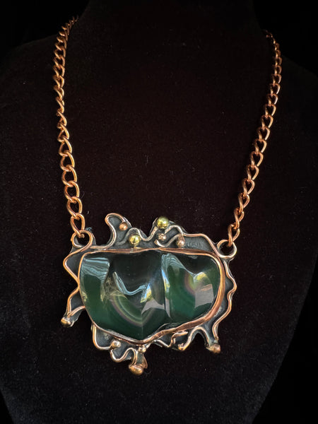 Hand Made Copper Rainbow  Obsidian Necklace