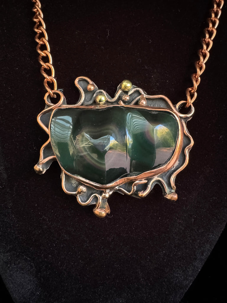 Hand Made Copper Rainbow  Obsidian Necklace