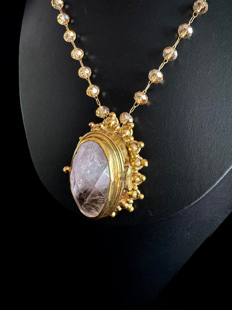 Faceted Clear Quartz Locket Necklace