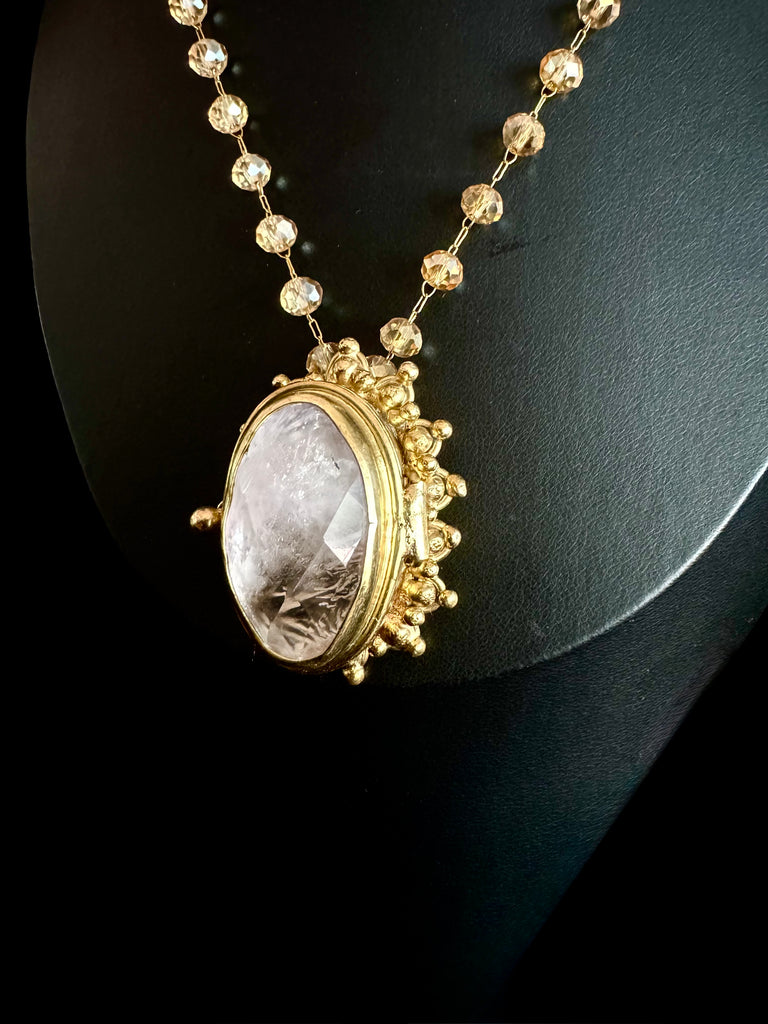 Faceted Clear Quartz Locket Necklace