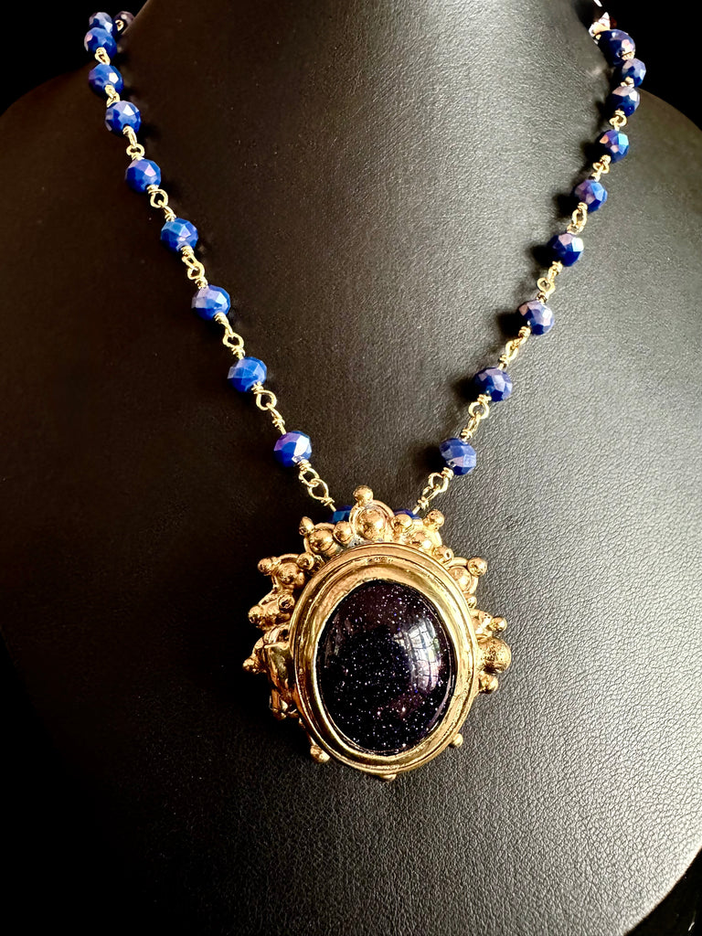 Black Sand Stone Quartz Locket Necklace