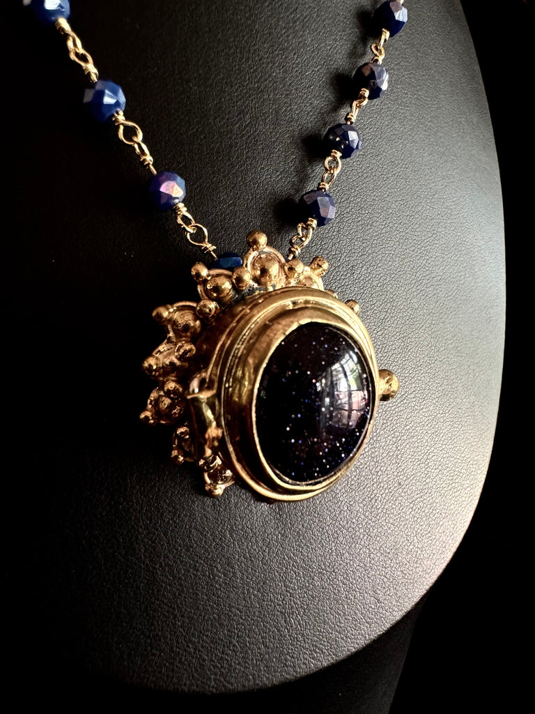 Black Sand Stone Quartz Locket Necklace