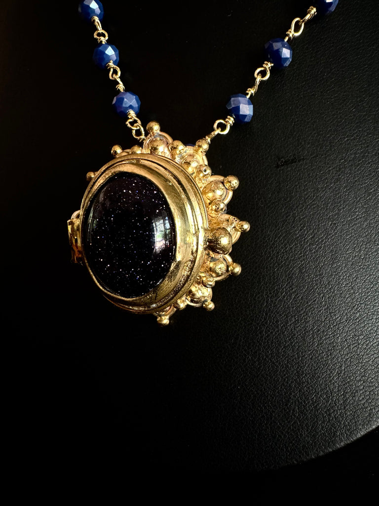 Black Sand Stone Quartz Locket Necklace