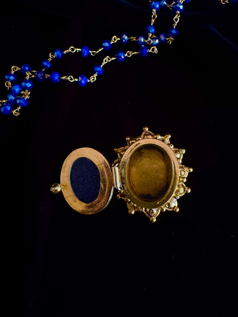 Black Sand Stone Quartz Locket Necklace