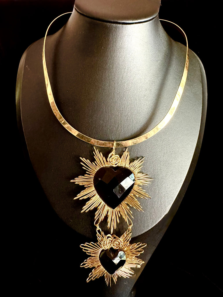 United Hearts Faceted Obsidan Necklace