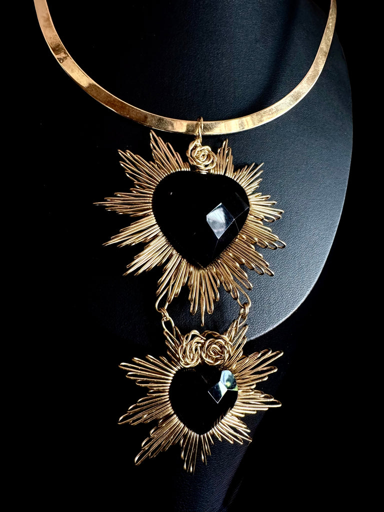 United Hearts Faceted Obsidan Necklace