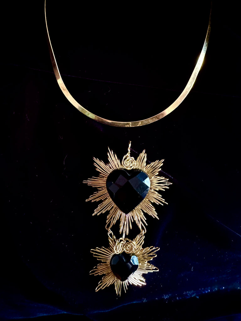 United Hearts Faceted Obsidan Necklace