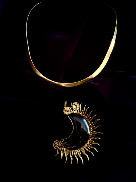 Black Obsidian Moon  Necklace