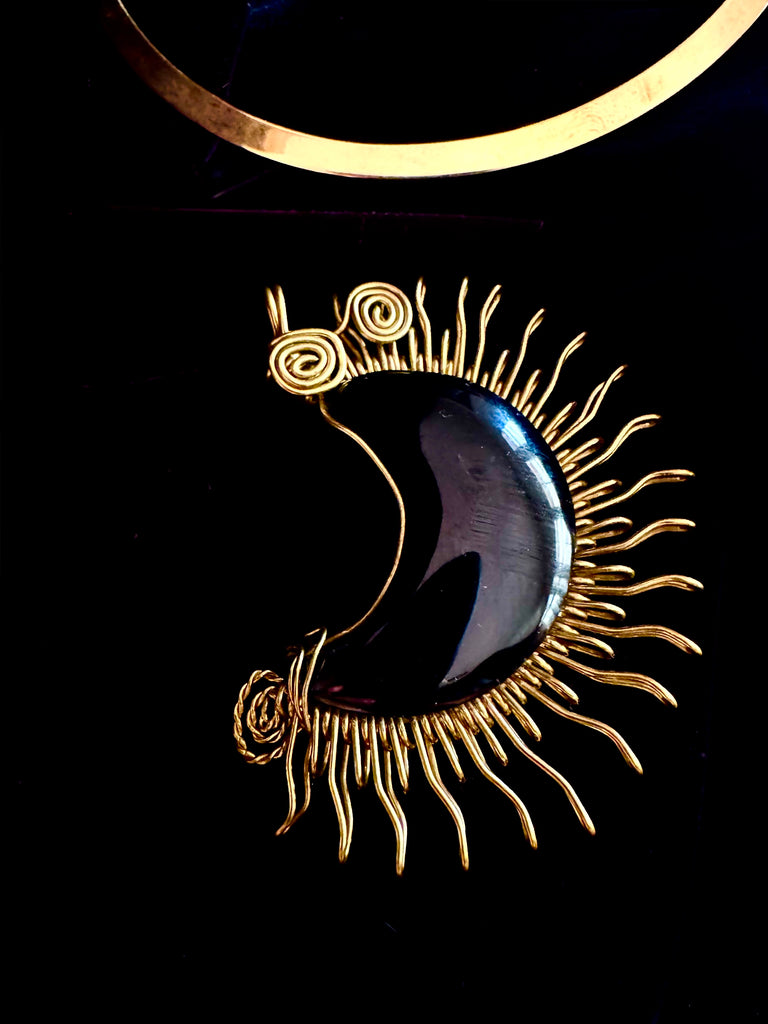 Black Obsidian Moon  Necklace