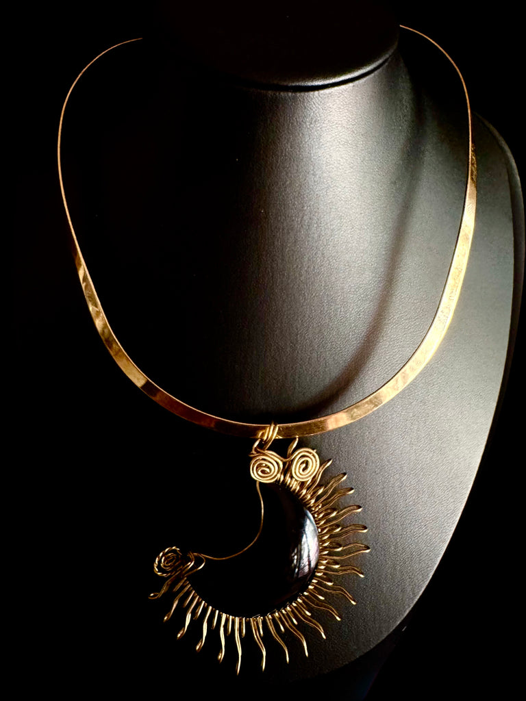 Black Obsidian Moon  Necklace