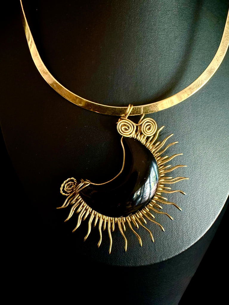 Black Obsidian Moon  Necklace